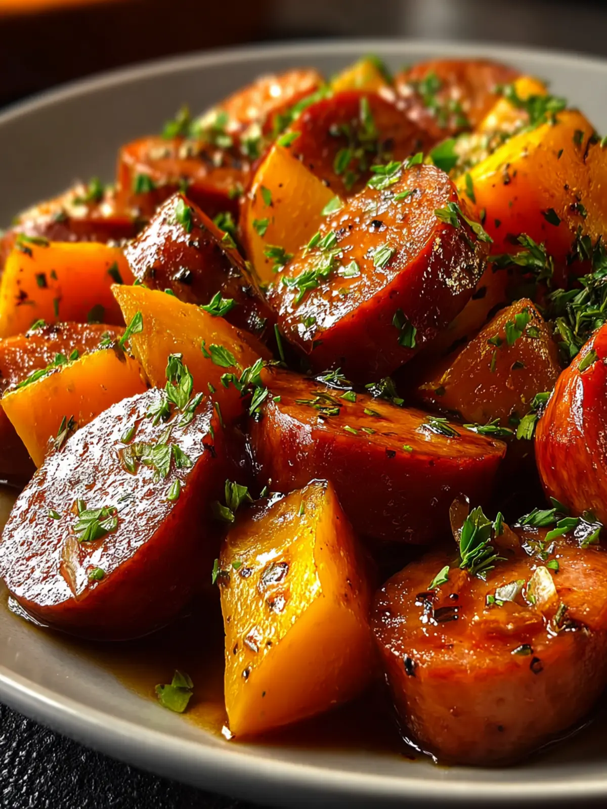 Sausage and Sweet Potatoes with Honey Garlic Sauce First Image