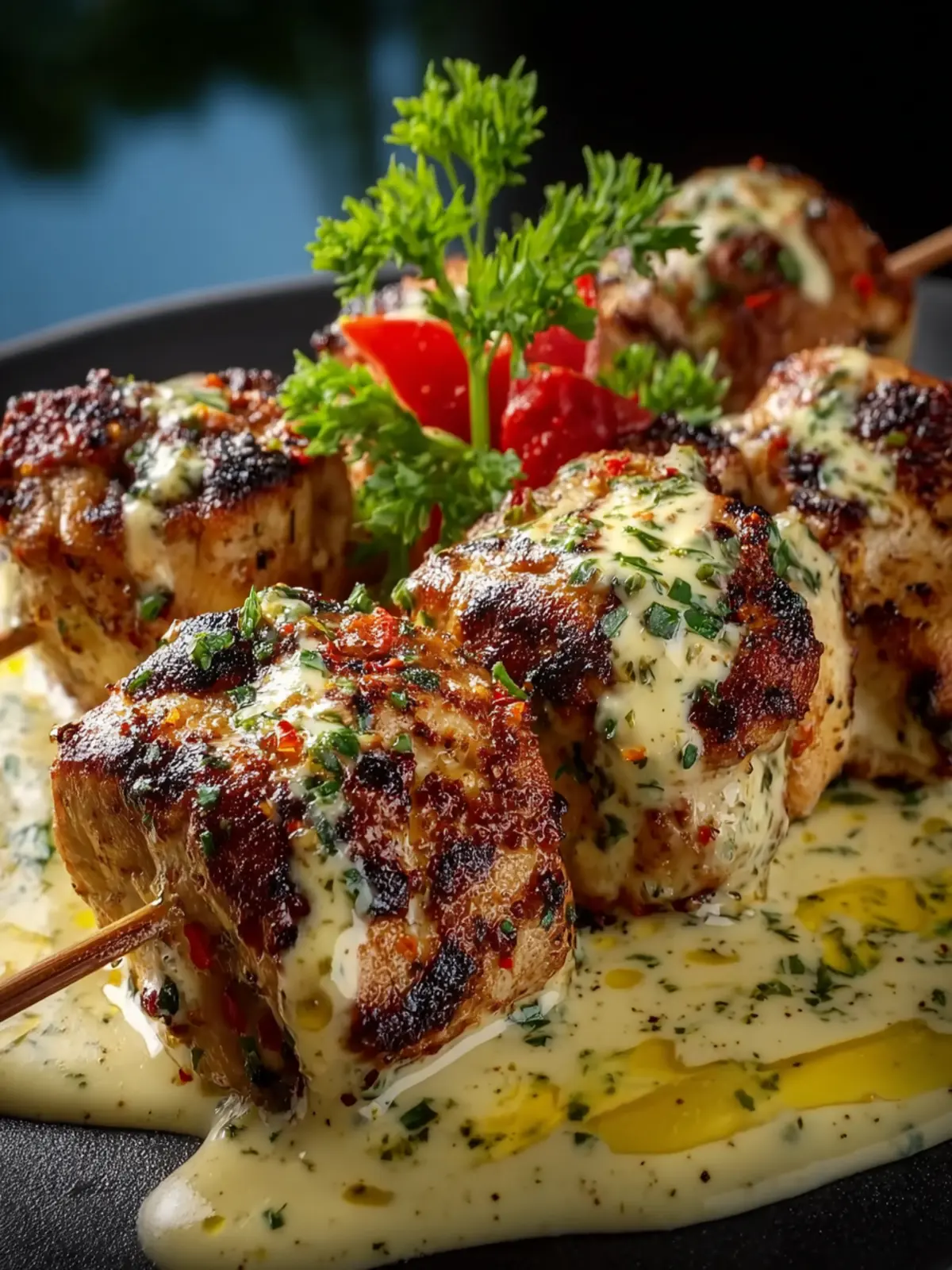 Grilled Chicken Bites with Creamy Garlic Sauce First Image