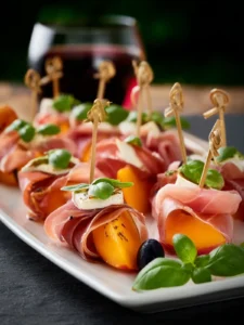 Elegant Prosciutto and Pickled Peach Appetizer Skewers First Image
